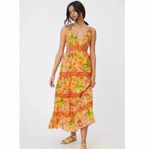 Farm Rio Tropical Tiered Maxi Dress NWT Medium Parrots Monkeys Snakes